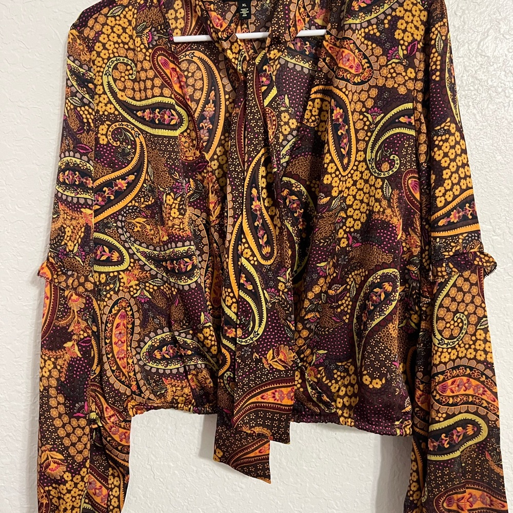 Jessica Simpson Brown and Orange Tie Front Blouse #135
